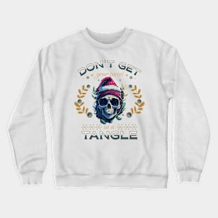 Funny Christmas Skeleton Wearing Santa Hat, Tinsel in a Tangle Crewneck Sweatshirt